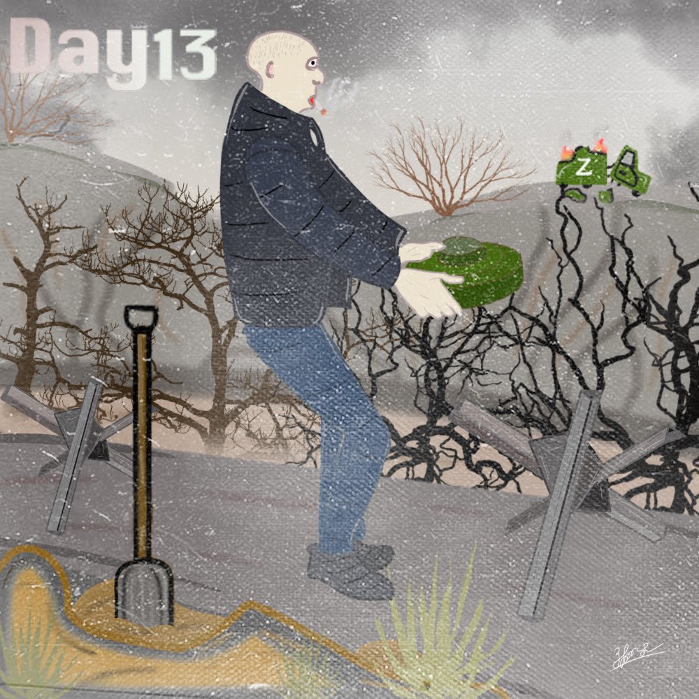 uawarchronicles's tweet photo. The charity auction of NFT-illustrations created by Ukrainian teenager Alex continues.

Today we opened the auction for the NFT-illustration of the 13th day of the war. #nft #NFTCommuntiy #openseaNFT #openseanfts #charity #UkraineWar #crypto #nftart https://t.co/NJ2dDqz4UO