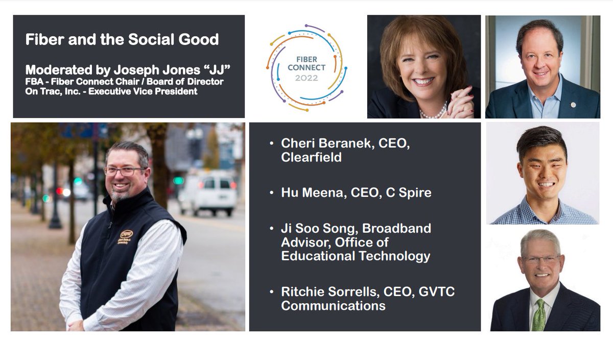 ClearfieldFiber's tweet photo. 10:00 Tuesday @fiberbroadband #FiberConnect2022! See the 10:00 “Fiber and the Social Good” Keynote Panel with industry leaders from Clearfield, @OnTracInc, @CSpire, @OfficeofEdTech and @OfficialGVTC https://t.co/GXAuoNbU0L #FiberConnect #FiberConnect22 https://t.co/6uWdmOh2X8