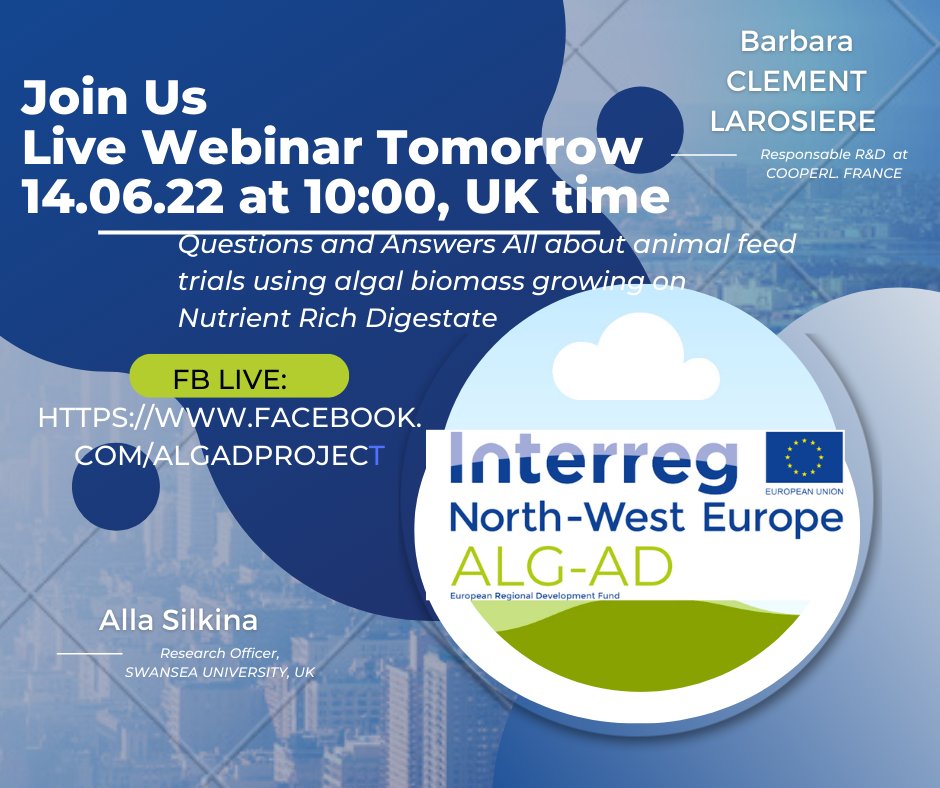 We are happy to invite you tomorrow 14.06.22 for our FB live discussion: at 10:00 UK time / 11:00 CET, on lnkd.in/ev4Wk8rx
we will discuss the results of the <a href="/ALGADProject/">ALG-AD</a>  with <a href="/Barbara/">Bárbara</a> Clément-Larosière, from <a href="/Cooperl/">Lindsey Winkle</a> and <a href="/AllaSilkina1/">Alla Silkina</a>, from <a href="/SwanseaUni/">Swansea University</a>

#livewebinar