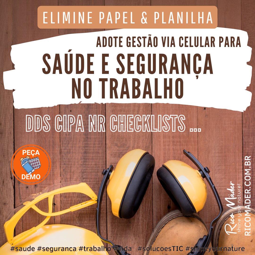ricovmader's tweet photo. #saude #seguranca #trabalho
Que tal eliminar PAPEL e PLANILHAS na sua #gestao de SAÚDE E SEGURANÇA NO TRABALHO?
Conheça e adote a melhor #tecnologia, via #celular, com excelente Custo X Benefício:
https://t.co/cHP2IAmFju
#mobilemanagement #shineyournature https://t.co/snvRAETIl2