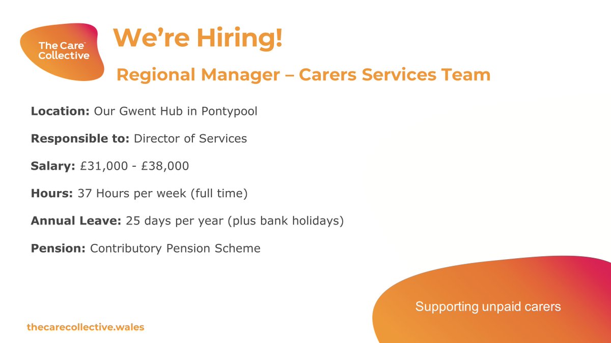 ***WE’RE HIRING*** Regional Manager (Carer Services). 
Full time, permanent role based in Pontypool. We're passionate about supporting unpaid carers. Are you an outstanding candidate who could join an amazing team? If so, details and apply by 25 June: carerfriendly.co.uk/careers-at-cts…