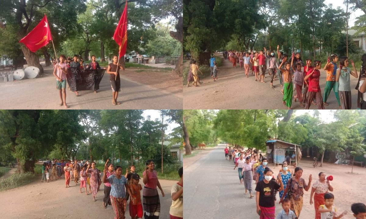 GracePenhallow's tweet photo. Anti-coup revolutionary strike in Sagaing's Salingyi Twp, Mount Letpadaung Area.

#2022Jun13Coup #HelpMyanmarIDPs #VillagesBurntDownByJunta #WhatsHappeningInMyanmar https://t.co/qG5DvzEtpa