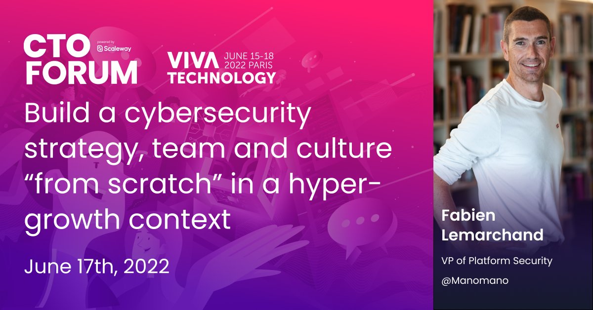 ManoMano_Tech's tweet photo. Great news! Fabien Lemarchand, VP of Platform &amp; Security in our team, will share a keynote at the #CTOForum @VivaTech in #Paris this Friday, June 17th, 3:30pm! 

Thanks to the @Scaleway team to welcome us on stage, register now 👉 https://t.co/BpMOramUrg https://t.co/C0UlBAUqHT