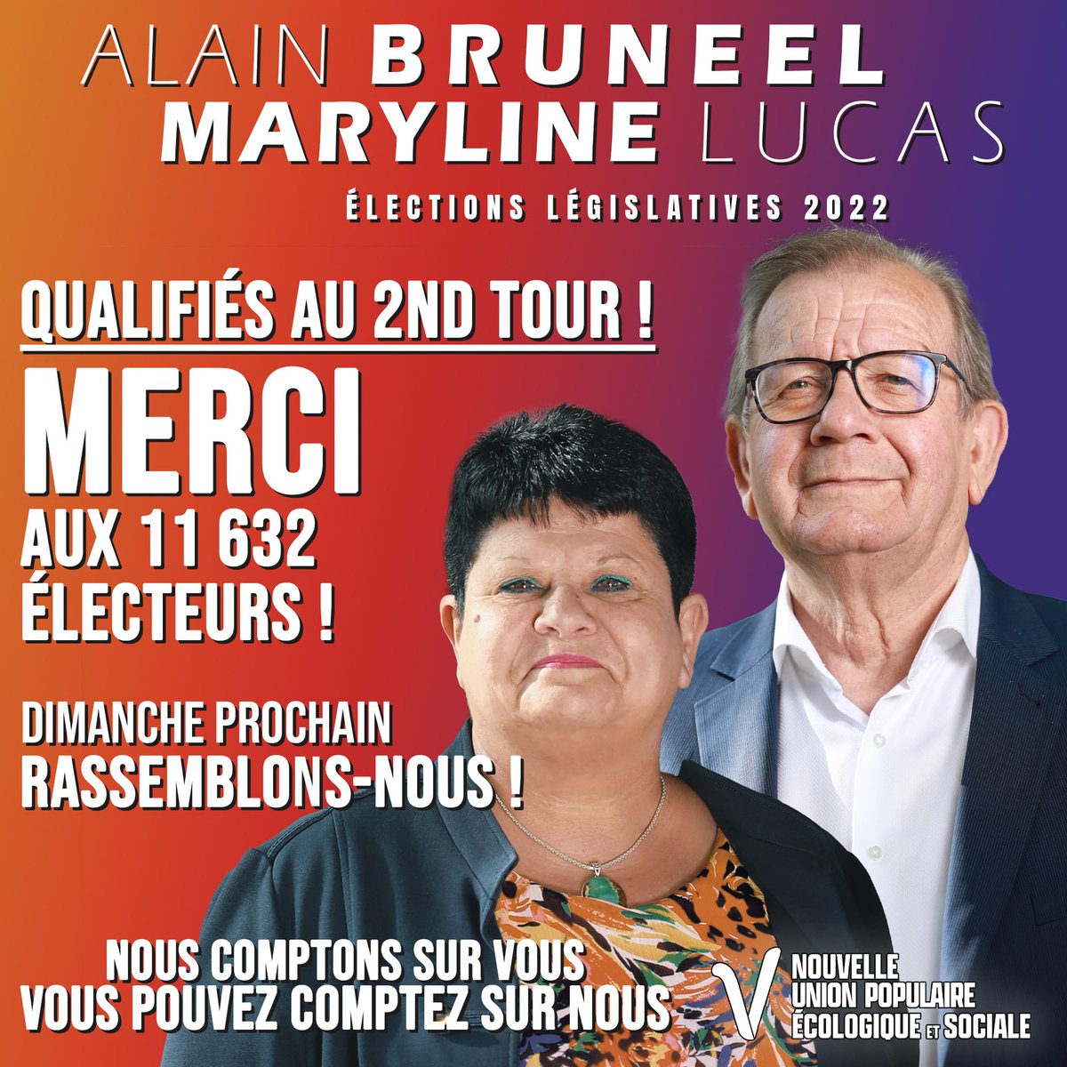 Merci ! Hier, vous avez été 11 632 à nous accorder votre confiance. 

Face à l’extrême-droite, face à ceux qui cherchent à répandre le venin de la division et de la haine, nous vous proposons le chemin de l’unité et du rassemblement pour notre circonscription et notre pays.