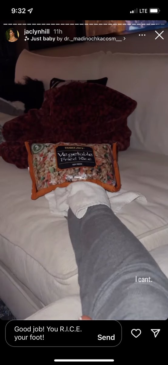 lynnzy96's tweet photo. @Jaclynhill you not only did you R.I.C.E. your foot, your riced your foot. I hope you get to feeling better soon! 😂❤️ https://t.co/tlOq3gYIzl