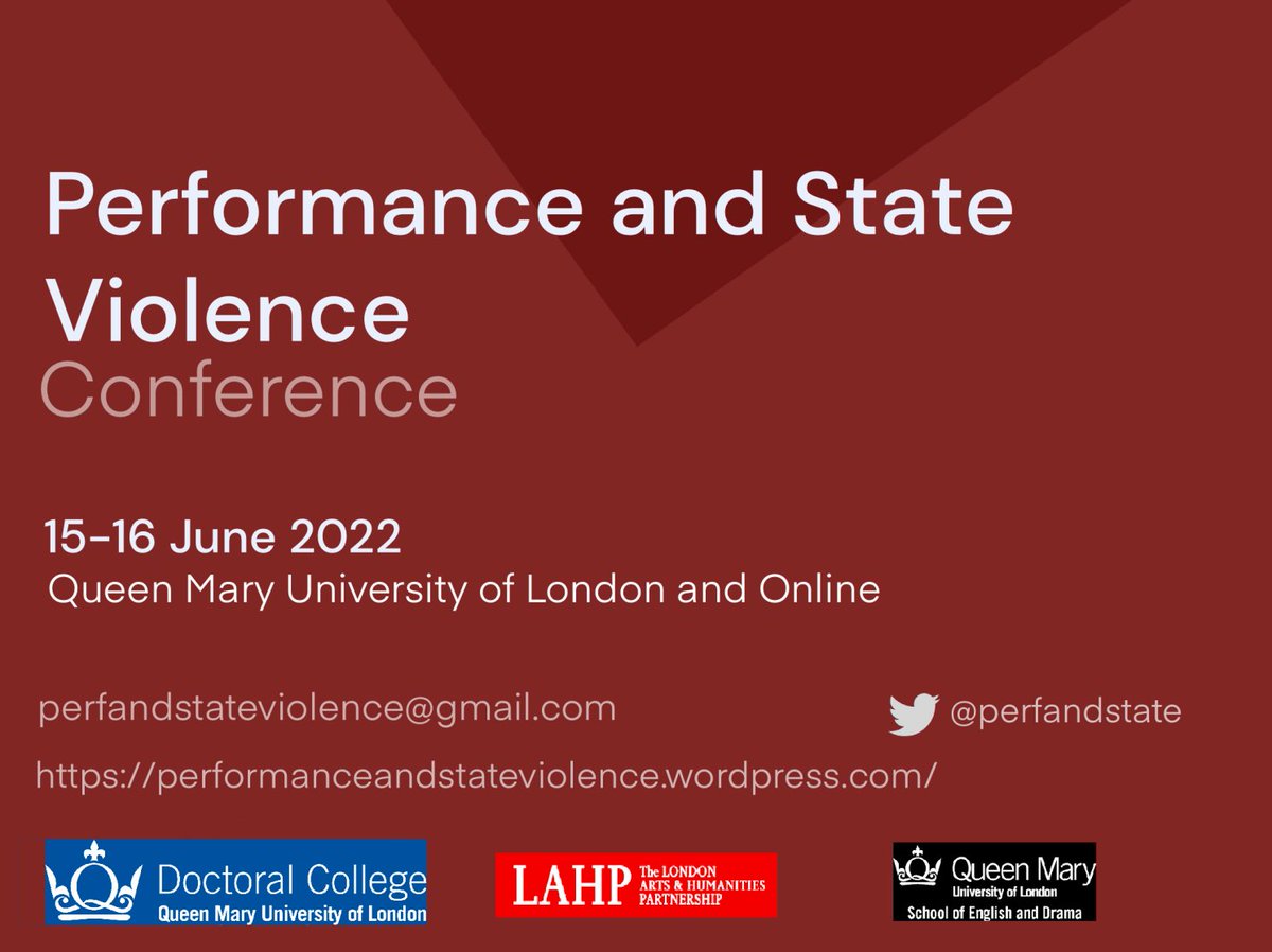 PerfAndState's tweet image. Cannot wait to see you at the Performance and State Violence conference this Wednesday and Thursday!

With keynote presentations by @FromaLeftWing and @AylwynWalsh, performance work by Lucy Beynon &amp;amp; Lisa Jeschke, performance lecture by @VanessaMacaulay, and 5 amazing panels!