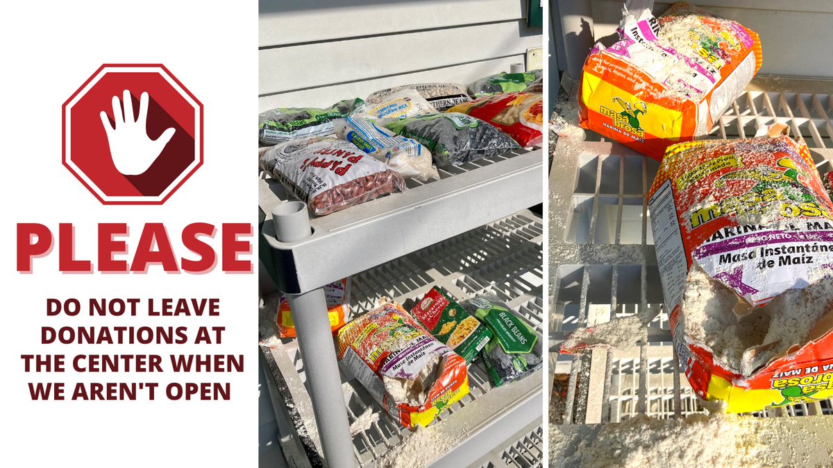 NtonSurvival's tweet photo. PLEASE do not leave donations when the Center is closed! If we can't vouch for the safety of the food you leave behind, we have to throw it away instead of giving it to clients. 

Donations are welcome T/TH 12-3 PM or by appointment to ensure your generosity doesn't go to waste! https://t.co/MwZtn6Pire