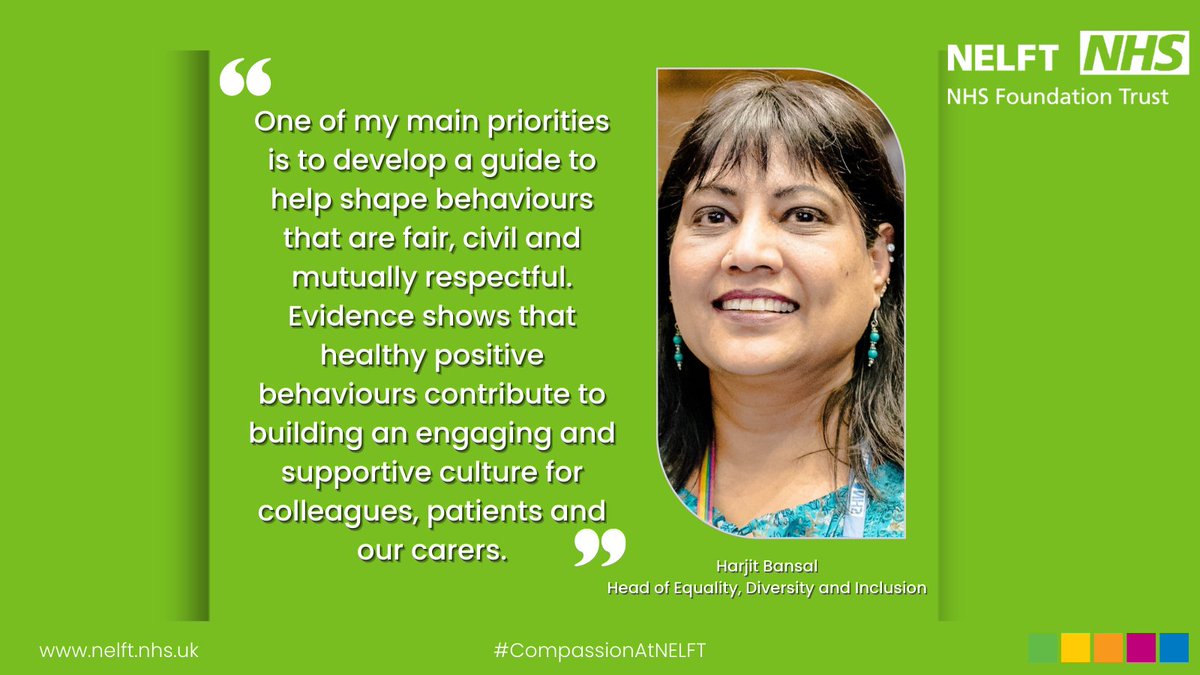 The chair of our civility and respect workstream <a href="/BansalHarjit/">Harjit K Bansal</a> shares her priority as part of our Just and Compassionate Culture Programme.
#CompassionAtNELFT