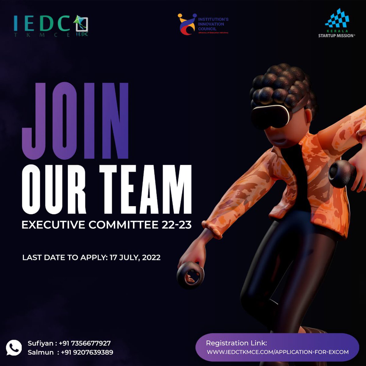 iedctkmce's tweet photo. IEDC TKMCE welcomes all the eminent candidates out there  to join the vibrant Executive Committee of 2022
Click the link given below and you will be directed to the IEDC website for your registration:
https://t.co/G8D2Wldjns

Last date to apply is 17 July 2022 https://t.co/EzNY6Zkcbc