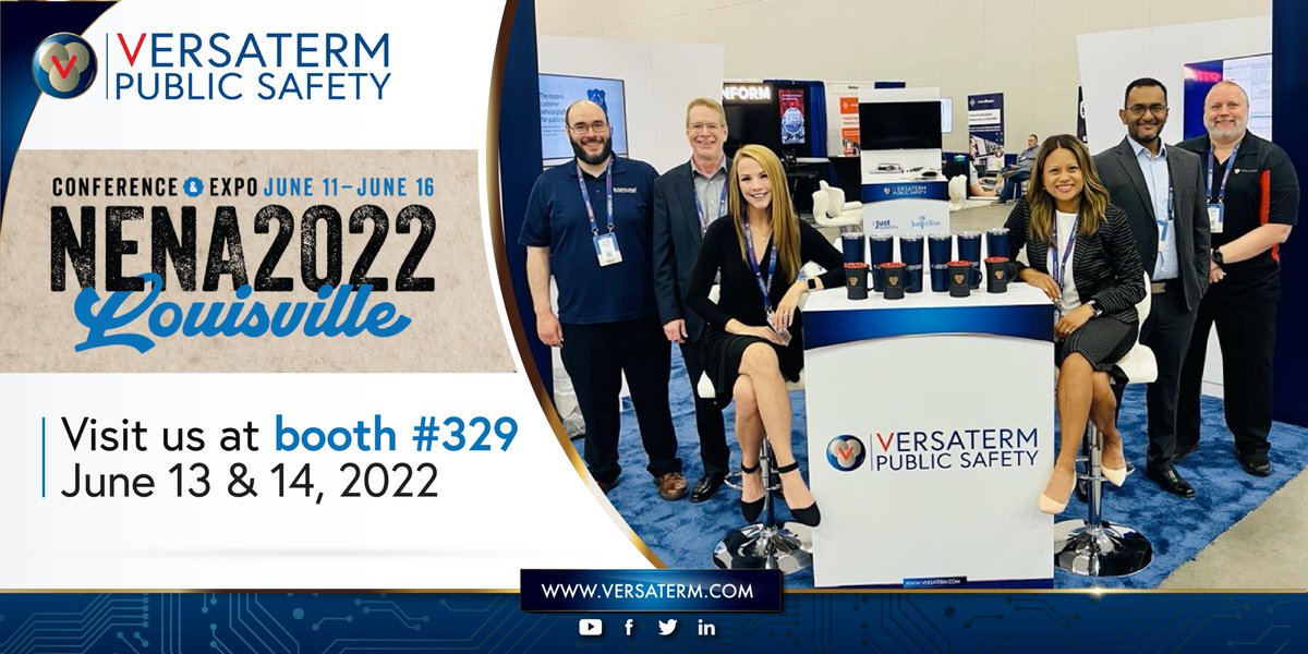 VersatermInc's tweet image. We’re underway at #NENA2022, and #TeamVersaterm is ready to discuss the latest innovations in #PublicSafetyTech. Visit booth #329 and learn about our Public Safety software solutions.