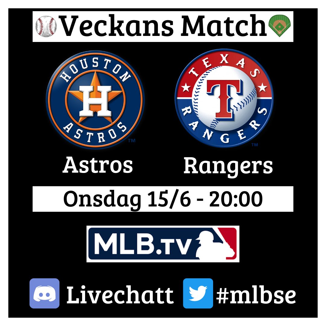 BasesLoadedSe's tweet photo. Astros @ Rangers är veckans match där du är välkommen att delta i Bases Loadeds Discord server. Både text och röstchatt finns för den som vill snacka lite med andra MLB-fans. Matchen streamas dessutom helt gratis på MLBTV #mlbse https://t.co/vIFaNbZrHe