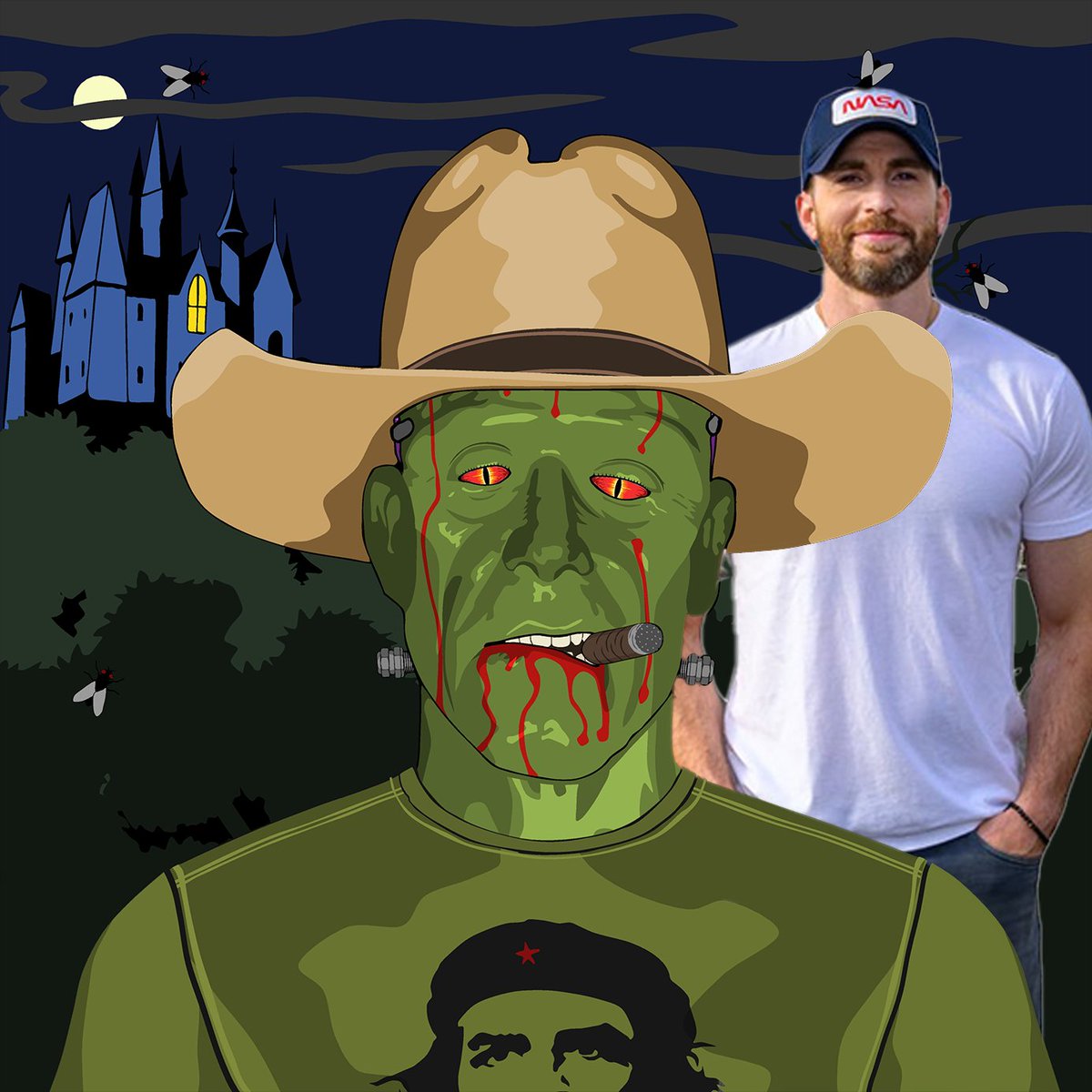 ch33s3bag's tweet photo. A proper romp for #ImFrank @opensea #NFT and our mate @ChrisEvans! @NFTBoomOfficial, Frank kicks with A-List celebs or am I just photoshopping things? https://t.co/lnvU0aAlPc