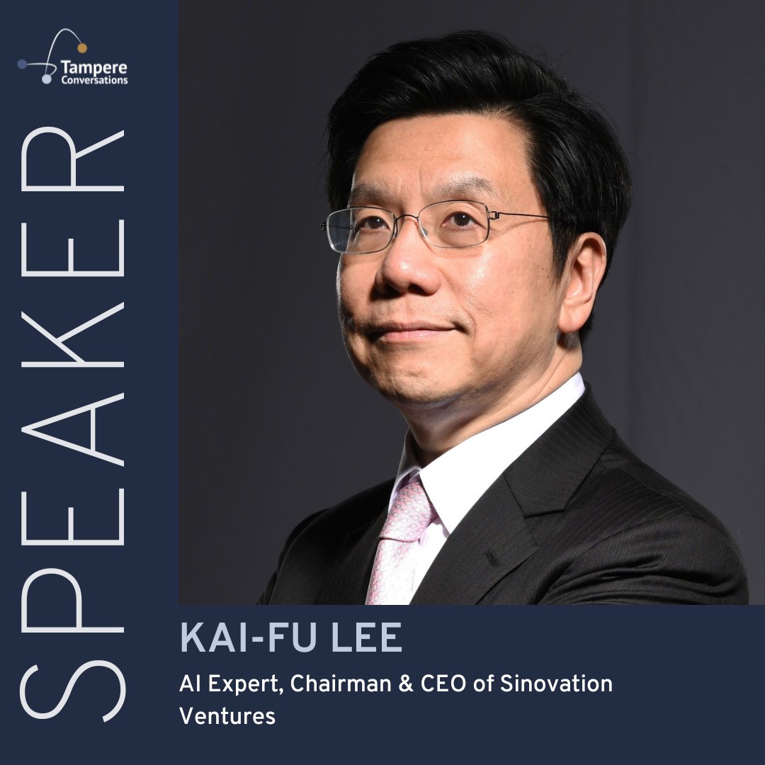 Tampere Conversations (@treconversation) on Twitter photo We are proud to introduce the next speaker: Kai-Fu Lee. Dr. Kai-Fu Lee is a venture capitalist, technology executive, writer, and an artificial intelligence expert. Read more: ow.ly/2CU150Jsuby
<a href="/kaifulee/">Kai-Fu Lee</a> #tampereconversations #TC22 We are proud to introduce the next speaker: Kai-Fu Lee. Dr. Kai-Fu Lee is a venture capitalist, technology executive, writer, and an artificial intelligence expert. Read more: ow.ly/2CU150Jsuby
<a href="/kaifulee/">Kai-Fu Lee</a> #tampereconversations #TC22