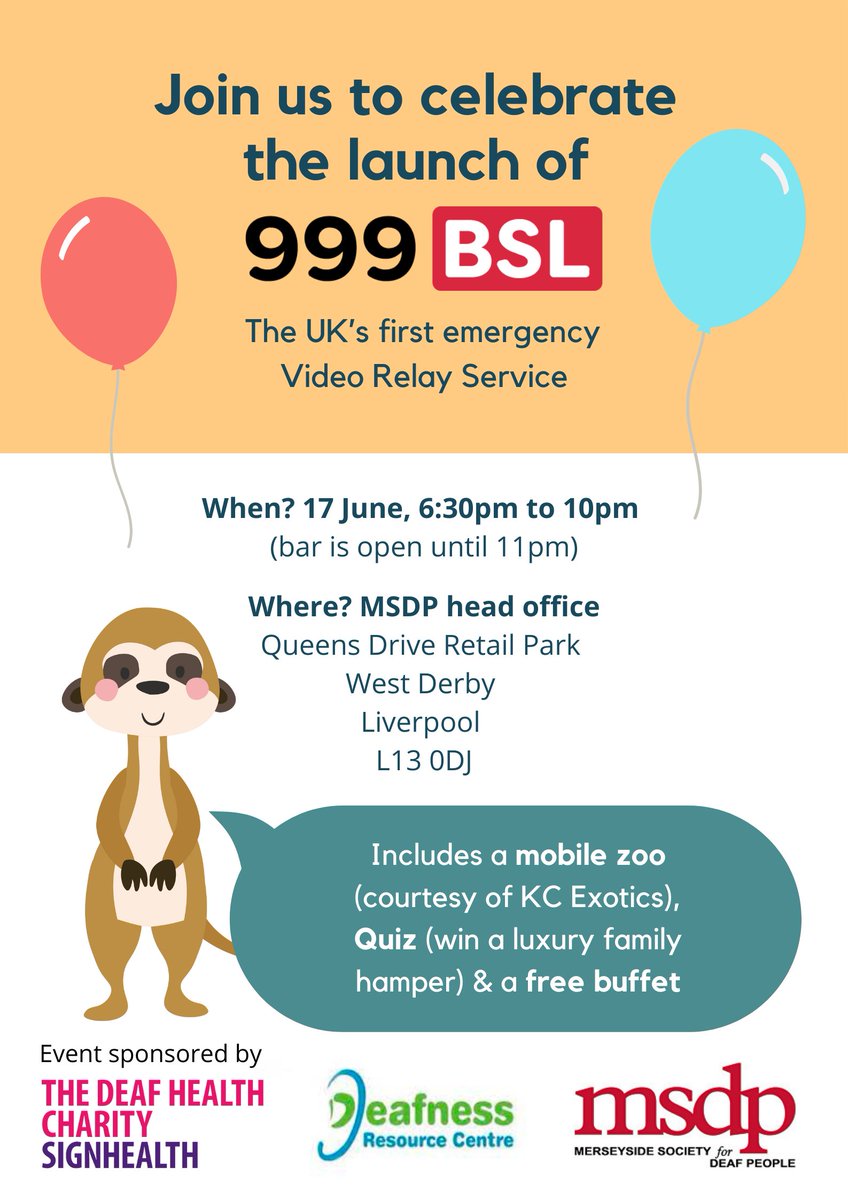 Sarah_DRC1's tweet photo. #BSL https://t.co/A1RNtVNMZh

Are you #Deaf #deaf

Do you struggle contacting emergency services?

@DRCsthelens &amp; @MSDP_deafcentre are hosting a party for #SignHealth BSL 999 app launch!

Friday 17th June '22
6:30-11pm

FREE MINI BUS from the DRC leaving at 6pm, returning at 10pm https://t.co/nDjQoABxJr