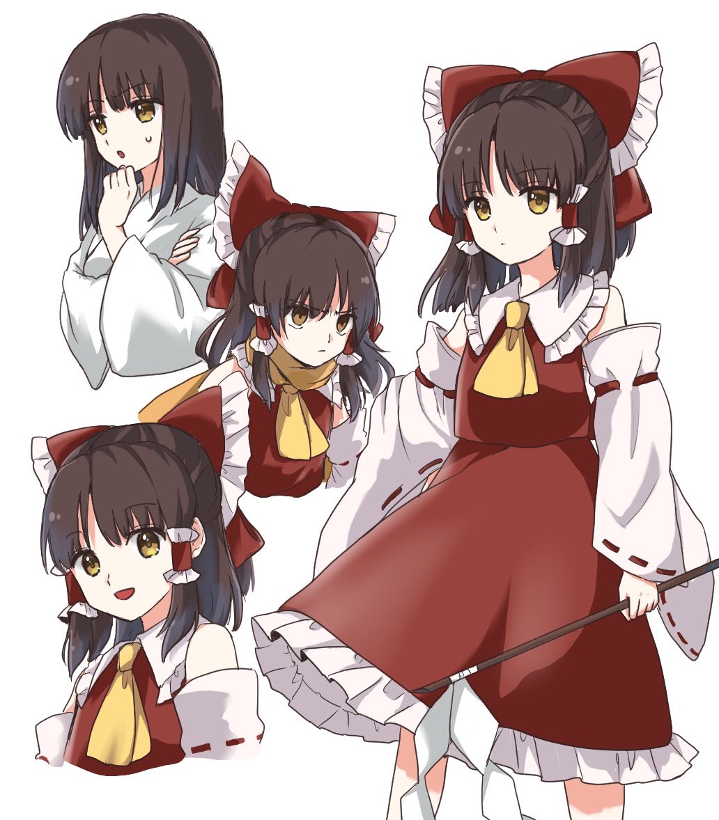 hakurei reimu gohei 1girl bow red bow hair tubes ascot detached sleeves  illustration images