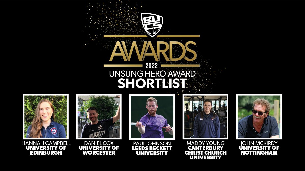 Here are this year's unsung heroes making an impact on student life 💫  

🦸 Daniel Cox | <a href="/worcester_uni/">University of Worcester</a> 
🦸 John McKirdy | <a href="/UoNSport/">University of Nottingham Sport</a>  
🦸 <a href="/PaulJohnson237/">Paul Johnson</a> | <a href="/BeckettTennis/">Leeds Beckett Tennis</a>  
🦸 Hannah Campbell | <a href="/UoESport/">UoE Sport</a>  
🦸 <a href="/maddyyoung555/">Maddy Young</a> | <a href="/christchurchsu/">Christ Church Students' Union</a>