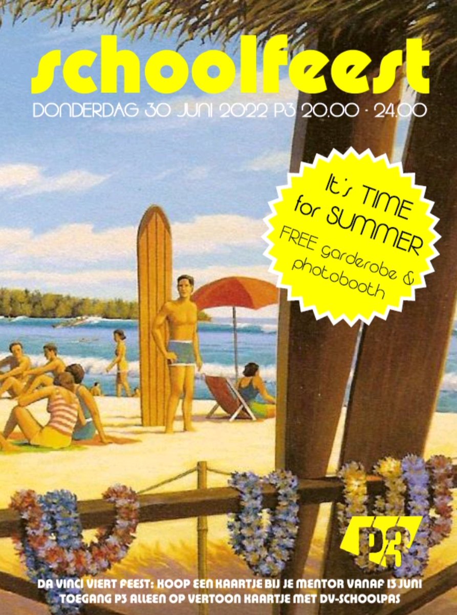 DaVinciPSG's tweet photo. De afsluiting van het jaar begint  goed. Donderdag na de toetsweek vieren we het begin van de zomer met een schoolfeest in P3. De kaartjes worden vanaf donderdag 16 juni in de pauzes verkocht (€2,-) https://t.co/2XmSM7DjGK