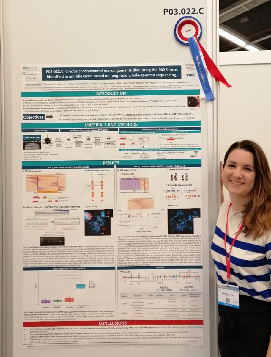 Marta Corton (@cortonetti) on Twitter photo Very proud of <a href="/Alejandradv4/">Alejandra dv</a> for her work, nominated as early career award poster
#ESHG2022, focusing on our nanopore-based WGS analysis revealing cryptic SV in #aniridia. This would not be possible without our colleagues @TranslationalB1 and patients <a href="/Hospital_FJD/">Fundación Jiménez Díaz</a> @CIBERER Very proud of <a href="/Alejandradv4/">Alejandra dv</a> for her work, nominated as early career award poster
#ESHG2022, focusing on our nanopore-based WGS analysis revealing cryptic SV in #aniridia. This would not be possible without our colleagues @TranslationalB1 and patients <a href="/Hospital_FJD/">Fundación Jiménez Díaz</a> @CIBERER