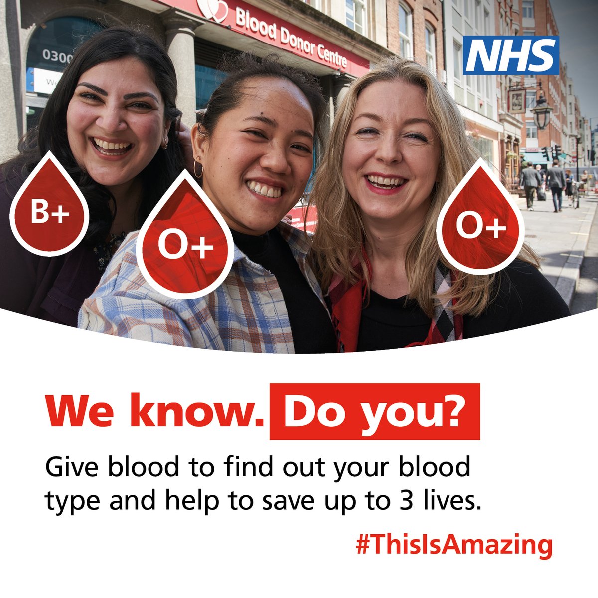 This week is #NationalBloodWeek 🩸

Spare an hour of your time to give blood and help save up to three lives. 

You’ll find out your blood type after your first donation too! 🅰️🅱️🆎🅾️  

Register today ➡️  bit.ly/3tuqApK

#ThisIsAmazing