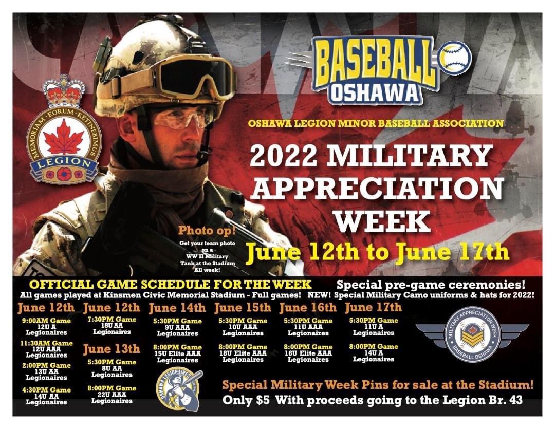 WeAreDJDaddy's tweet photo. We are honored to be included as a Public Address Announcer for Baseball #Oshawa’s #MilitaryWeek from June 12-17.
Join us at Kinsmen Stadium for lots of exciting baseball action.
Enjoy the complete fan experience with food, music and reflection all week. https://t.co/RYo6iBJ8tT