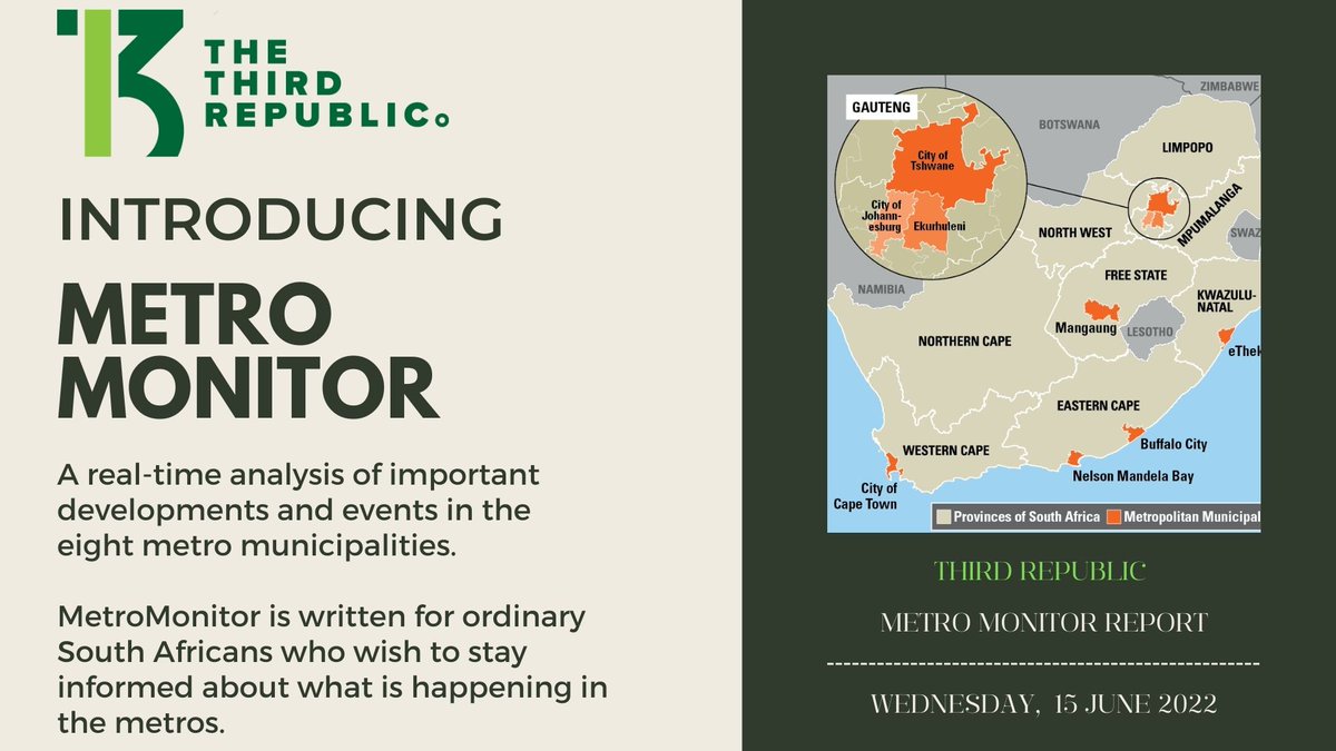 3rd_Republic's tweet photo. 🔔[ANNOUNCEMENT]🔔#MetroMonitor

The Third Republic is excited to announce the launch of its flagship project - MetroMonitor - on Wednesday, 15 June 2022. 

A monthly review of important developments &amp; events in the eight metropolitan municipalities. Stay tuned for more details! https://t.co/CGjcEILBLm