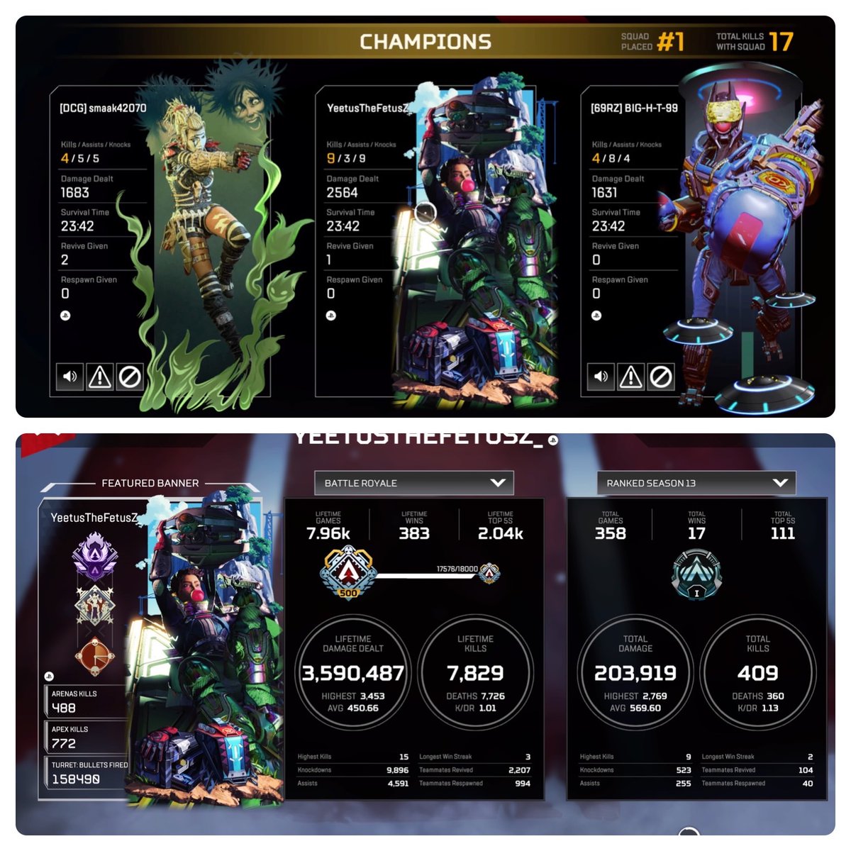 YeetusTheFetusZ's tweet photo. Biggest Ranked game of the Split! Nearly Solo Qed to Diamond. Have to decided to be more active again with the clips!

#ApexLegends #PS5 https://t.co/rPfIyhl3Mr