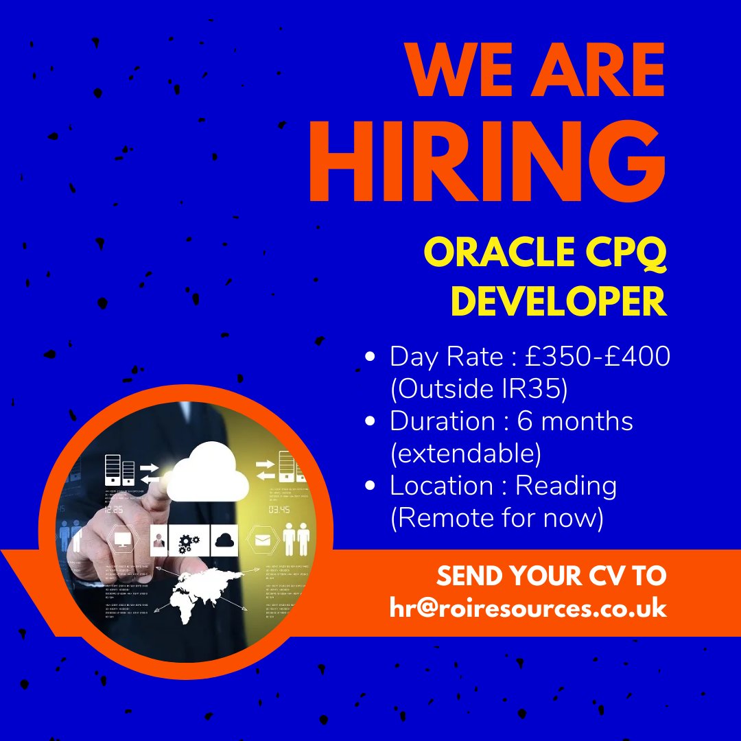 roi_recruitment's tweet image. ❗ HIRING ALERT ❗
🙋♀️Hello Folks!
💻@roi_recruitment is hiring Oracle CPQ Developer.
🌈Interested folks can share their updated CV at hr@roiresources.co.uk
👆Apply Now!
#oraclecpq #cpqdeveloper #oracledevelopment #oracle #cpq #oraclecloud
