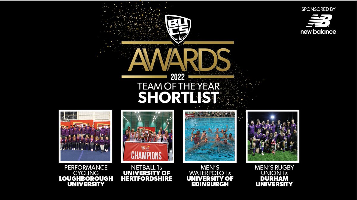 BUCS (@bucssport) on Twitter photo And last, but absolutely not least, the shortlist for the BUCS Team of the Year Award sponsored by <a href="/NBTeamsportsUK/">New Balance Teamsports</a> isβ¦
π΄ <a href="/Lboro_Cycling/">Loughborough Cycling Academy</a>
π€½ββοΈ <a href="/EUSWPC/">EUSWPC</a>
π <a href="/UHNetball/">UH Netball</a>
π <a href="/DURFC/">Durham University RFC</a> And last, but absolutely not least, the shortlist for the BUCS Team of the Year Award sponsored by <a href="/NBTeamsportsUK/">New Balance Teamsports</a> isβ¦
π΄ <a href="/Lboro_Cycling/">Loughborough Cycling Academy</a>
π€½ββοΈ <a href="/EUSWPC/">EUSWPC</a>
π <a href="/UHNetball/">UH Netball</a>
π <a href="/DURFC/">Durham University RFC</a>