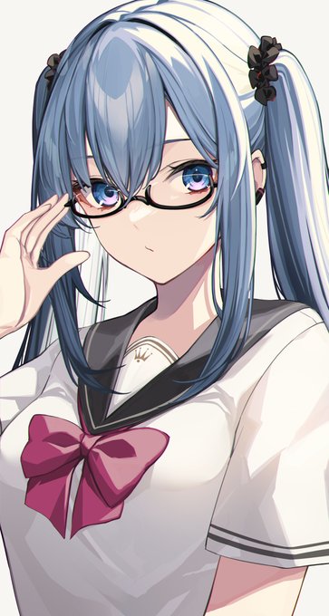 「眼鏡に手 青髪」のTwitter画像/イラスト(人気順)
