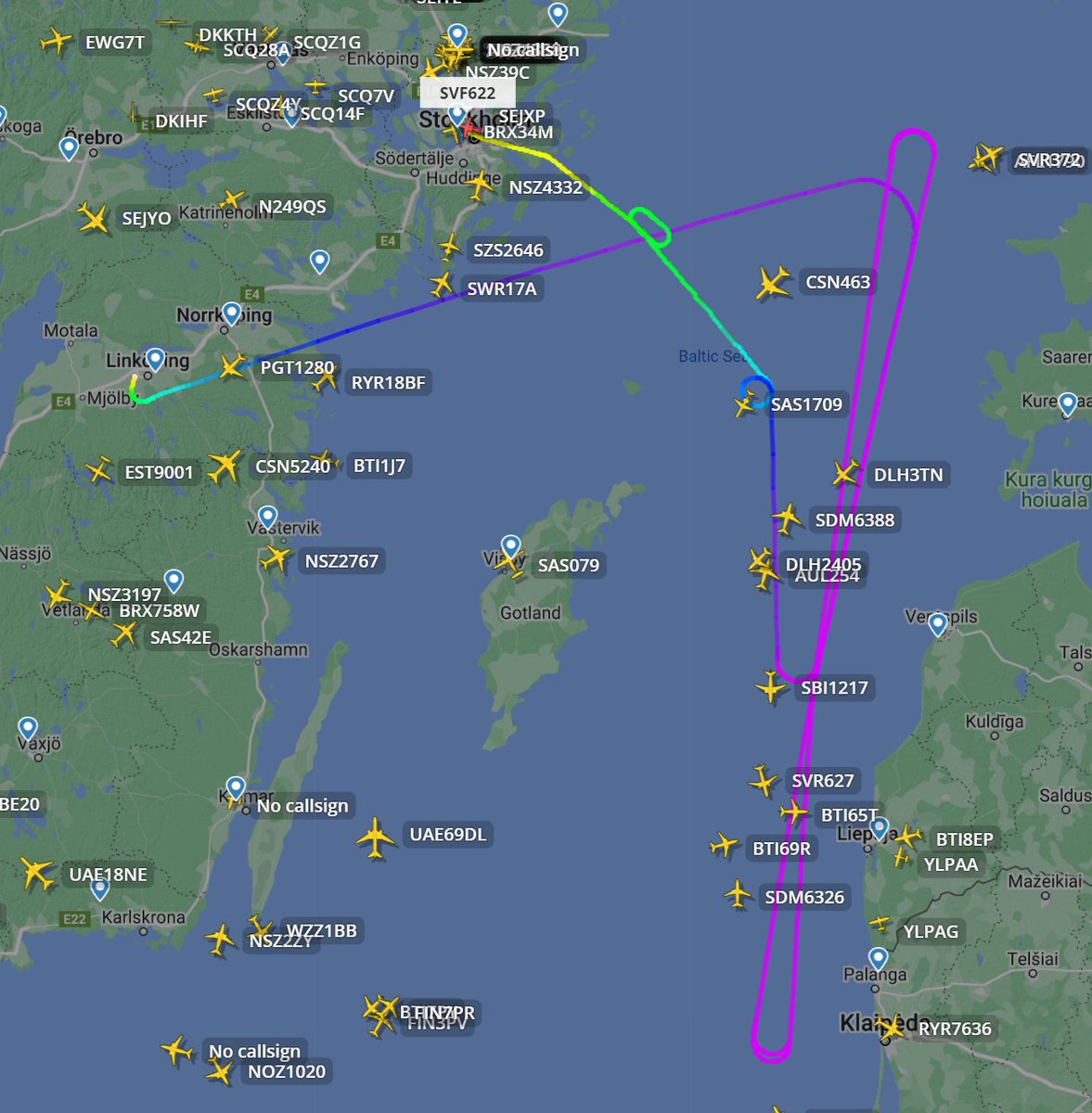 SVF622 circled over the impact site DC-3 Hugin on the 70th anniversary of the Soviet shootdown of the aircraft. It later overflew Bromma, where the DC-3 took off from.

<a href="/balticjam/">Jamming</a> <a href="/CorporalFrisk/">Corporal Frisk</a>