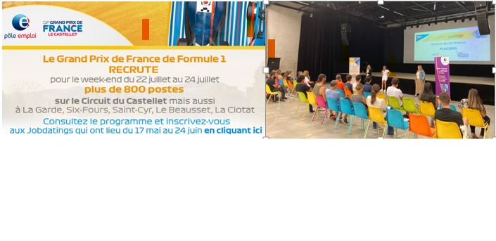 #Tousmobilisés🏁top départ aujourd'hui recrutements de 50 placiers/eres pour les parkings du Grand Prix de F1 RDV toute la journée à l'Espace des libertés. Merci à <a href="/villedaubagne/">Aubagne</a> pour le le lieu !  Pour cet événement d’envergure,🏎️ consulter les offres pole-emploi.fr