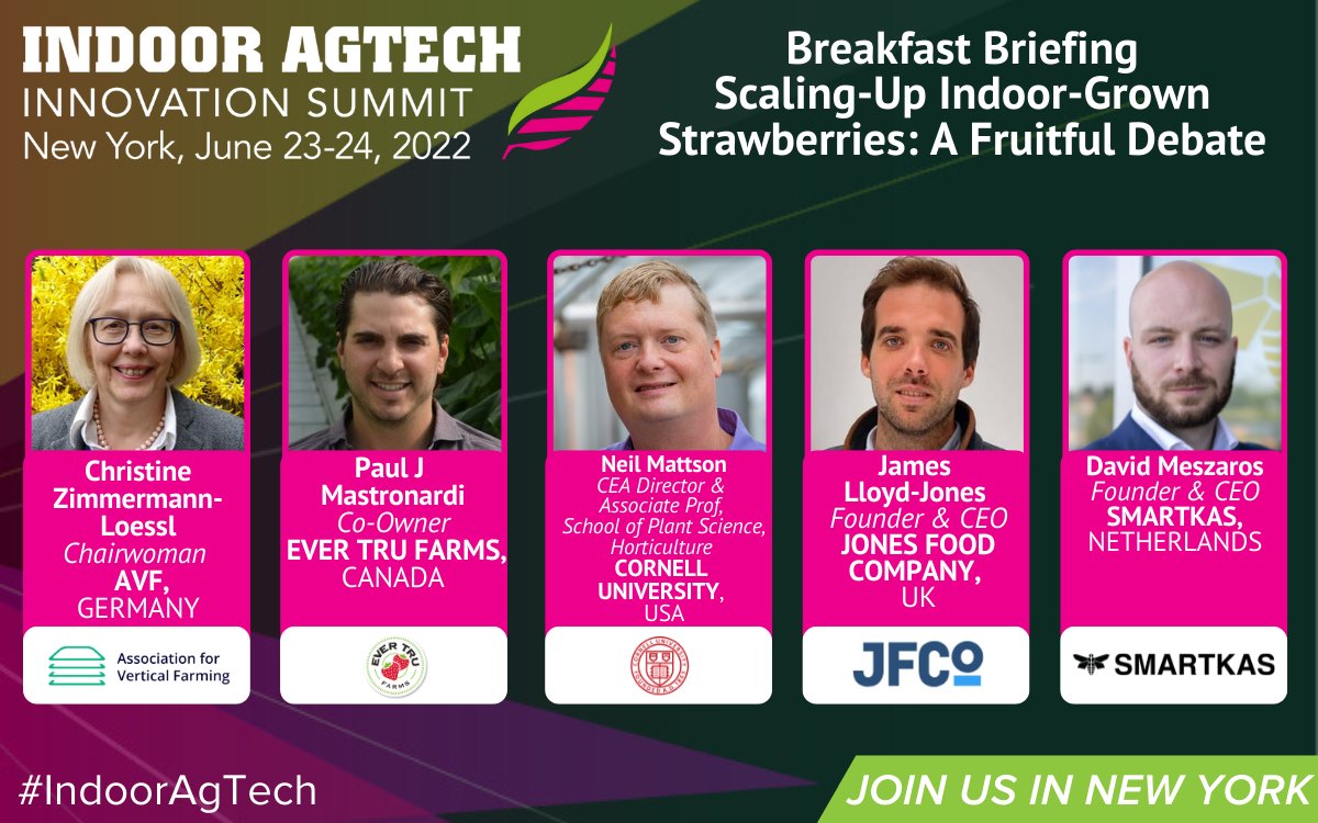 Join an exclusive Breakfast Briefing on Day 2 of #IndoorAgTech! Open to in-person delegates - speakers will share their insights into scaling-up indoor-grown strawberries. 

Join this debate, plus enjoy a live tasting of Ever Tru Farms' strawberries: lnkd.in/dDzpHfEv