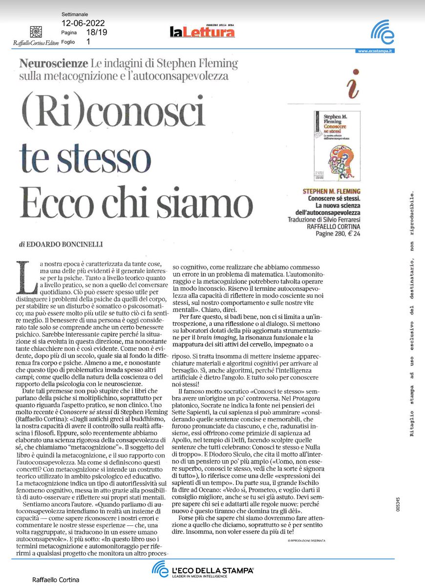 #Neuroscienze Le indagini di Stephen Fleming sulla metacognizione e l'autoconsapevolezza <a href="/La_Lettura/">la_lettura</a>