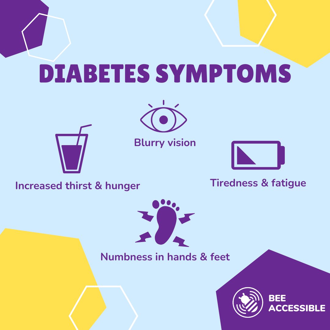 BEEAccessibleUK's tweet photo. Fatigue, numbness in feet, and blurry vision can cause people to lack confidence when attending events. Follow our page for more information on conditions and impairments we provide support for. #beeaccessible #diabetesawareness #diabetesweek https://t.co/BkO8xfGmtC