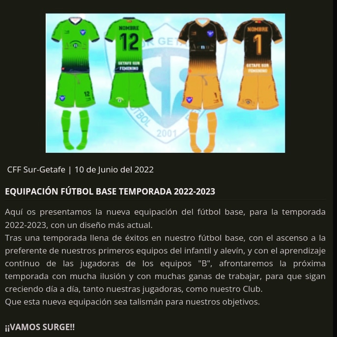 SurGetafe's tweet photo. SUR-GETAFE
NUEVA EQUIPACIÓN FÚTBOL BASE
TEMPORADA 2022-2023
Leer más: https://t.co/ua4HzDNpkJ https://t.co/65sJif04dJ