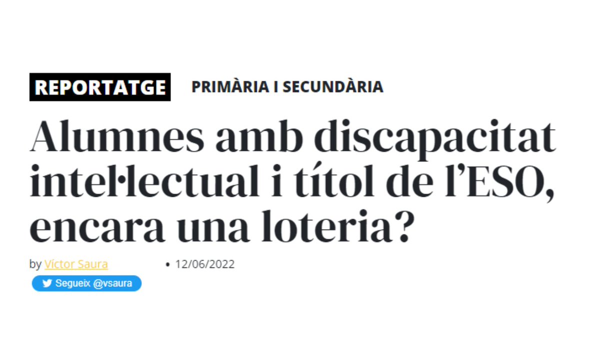 L'alumnat amb #discapacitatIntellectual que estudia l’#ESO té dret a graduar-se i obtenir un #títol, com tothom, al marge de la intensitat dels suports o adaptacions que hagi rebut 📚

La realitat, però, és una altra i les famílies fa temps que ho reivindiquem a <a href="/educaciocat/">Educació</a>