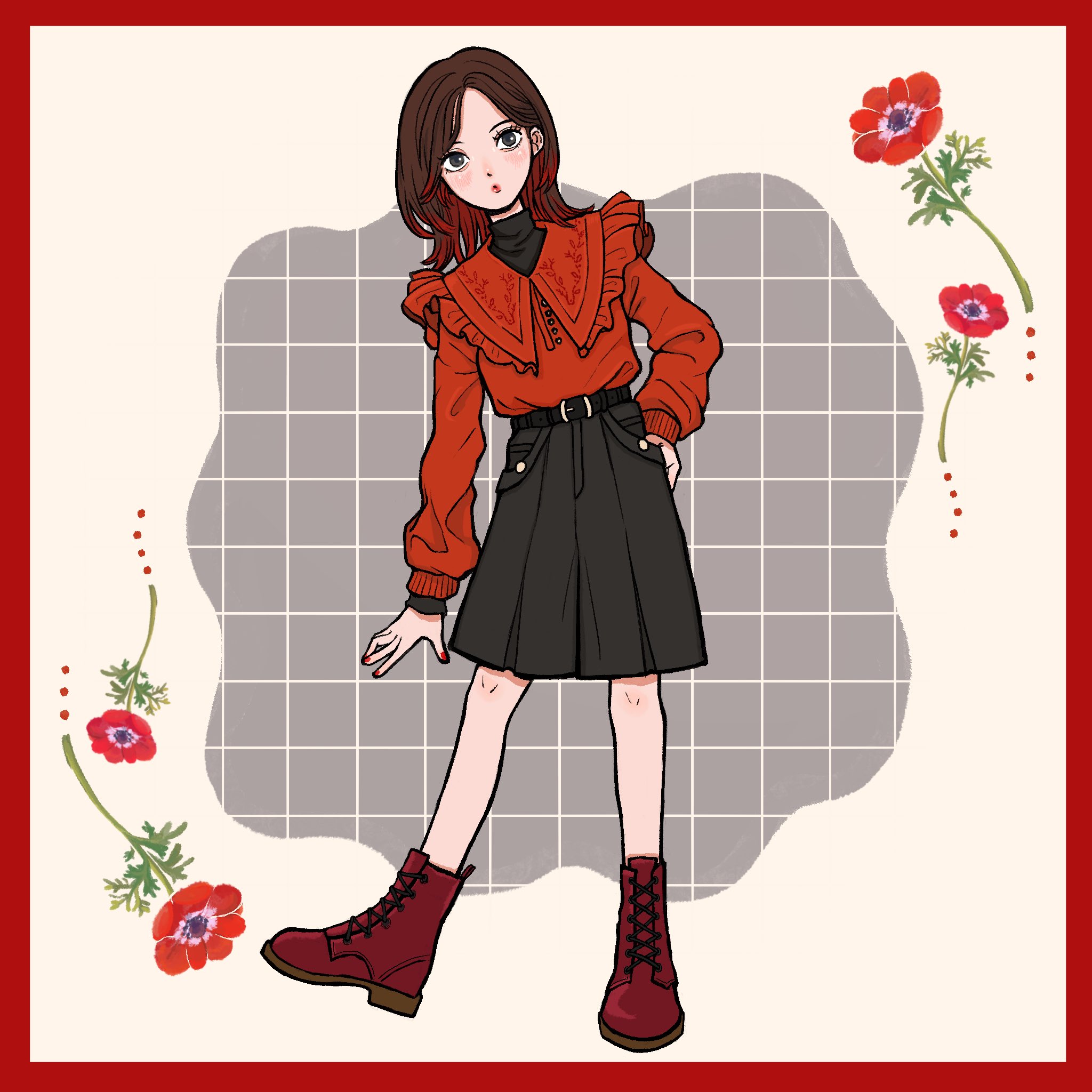 ミノ 赤い子4人リンクコーデ イラスト イラスト好きな人と繋がりたい 絵柄が好みって人にフォローされたい 絵描きさんと繋がりたい 女の子イラスト T Co 4byon8iypy Twitter