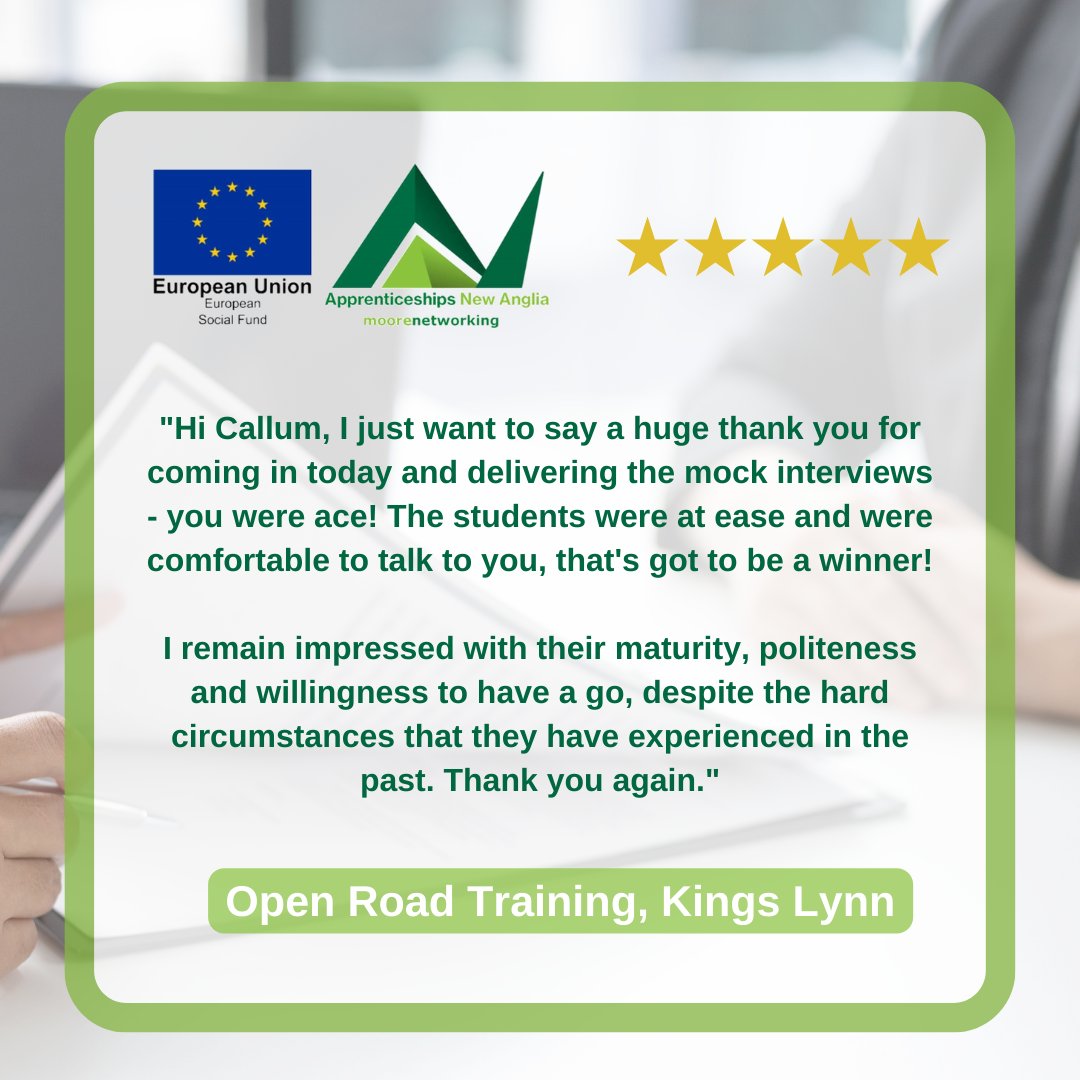 ⭐ Here is some excellent feedback that <a href="/CallumSmithMNL/">Callum Smith</a>, one of our Apprenticeship Mentors, received from Open Road Training! 

🙌🏽 Our apprenticeship #mentoring service has proven to be invaluable to many schools and organisations across #Norfolk and #Suffolk. 

#Apprenticeships