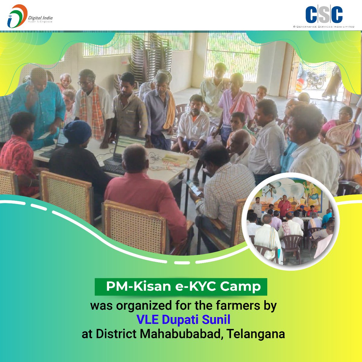 CSCegov_'s tweet photo. PM-Kisan e-KYC Camp was organized for the farmers by VLE Dupati Sunil at District Mahabubabad, #Telangana.

#CSC #DigitalIndia #RuralEmpowerment #PMKisan #mondaythoughts #Farmers #Mondayvibes https://t.co/MxOd3Sk33H