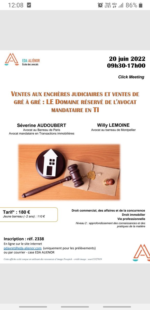 Exclusif et inédit !
#avocatmandataire en transaction immo et ventes aux encheres judiciaires 
#Dernièresplaces #petitgroupe #caspratiques #accessiblepourTOUSbarreaux 
<a href="/CNBarreaux/">Conseil national des barreaux - les avocats</a>