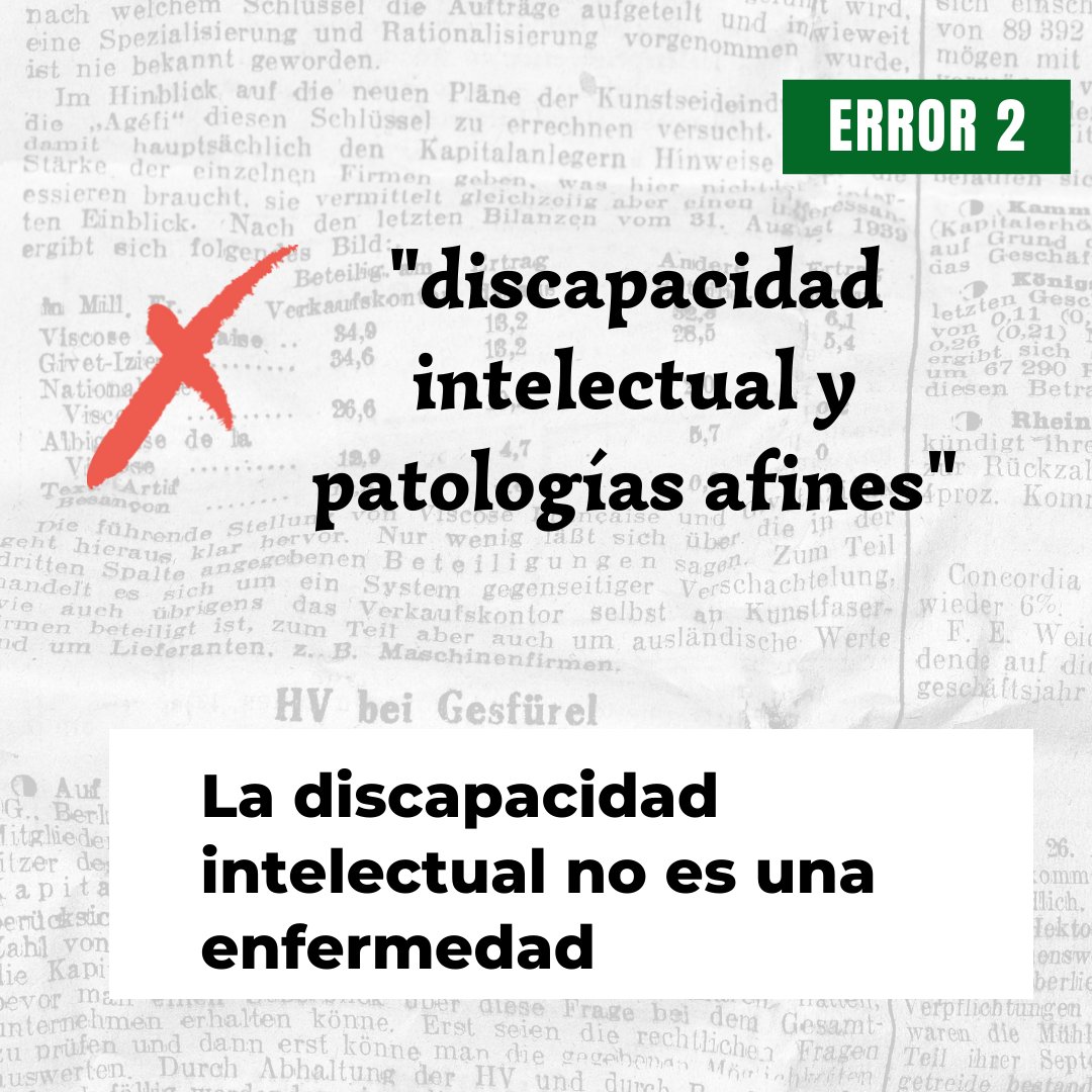 A veces, en la prensa leemos cosas como "discapacidad intelectual y otras patologías afines"

Confunden la discapacidad y la enfermedad. ¡La discapacidad no es una enfermedad! 🤦🏿‍♀️

¿Qué otros errores ves tú en los medios de comunicación? 🧐

⬇️Aquí tienes 9
plenainclusion.org/noticias/9-err…