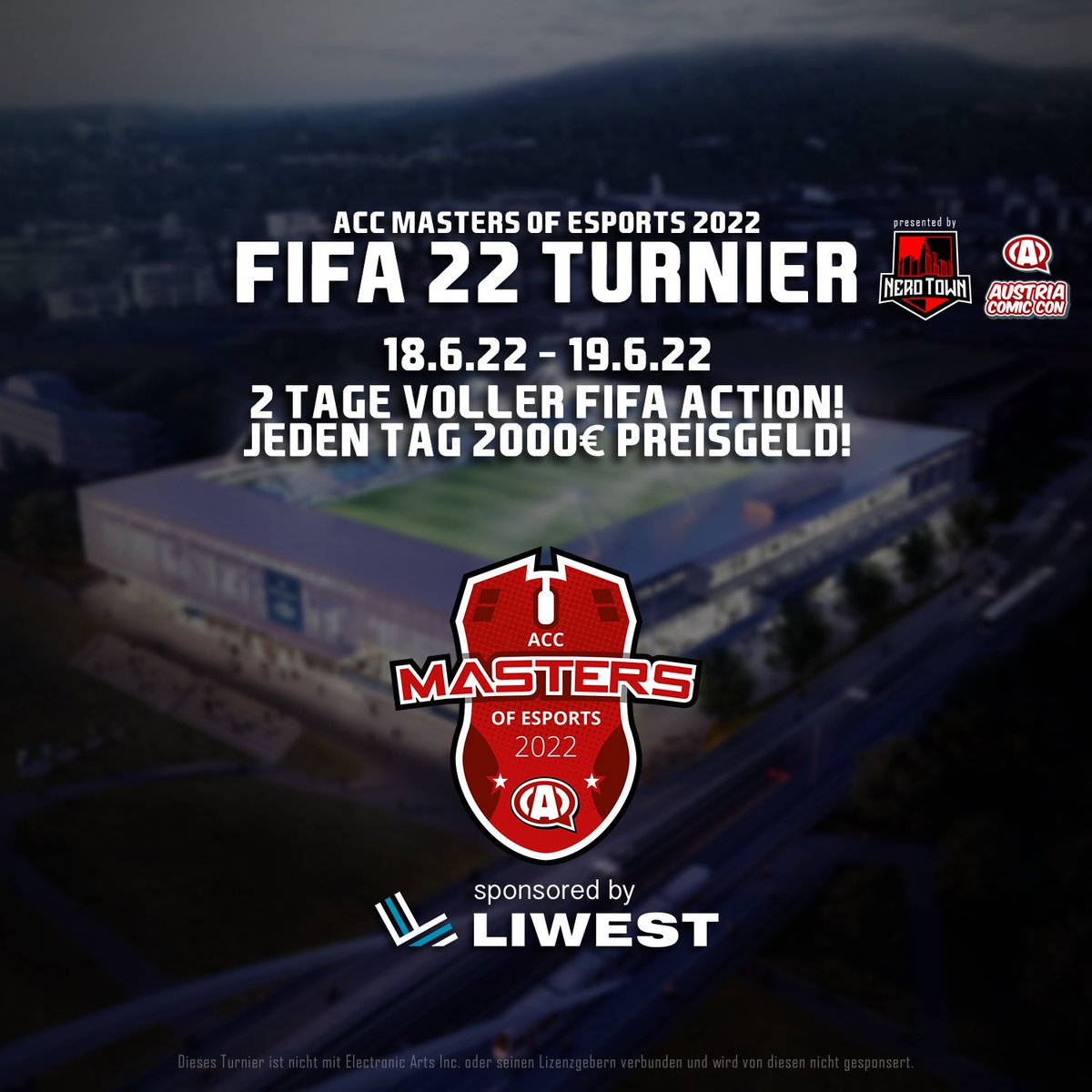 Diesen Sa. &amp; So. finden ACC Masters of eSports 2022 FIFA Turnier sponsored by #LIWEST statt 🙌

Ihr könnt euch bereits jetzt schon einen Platz für das Offline Turnier sichern!

Aufteilung Preisgeld je Sa. und So.
1.Platz 1250€
2.Platz 600€
3.Platz 150€

shorturl.at/tDQY6