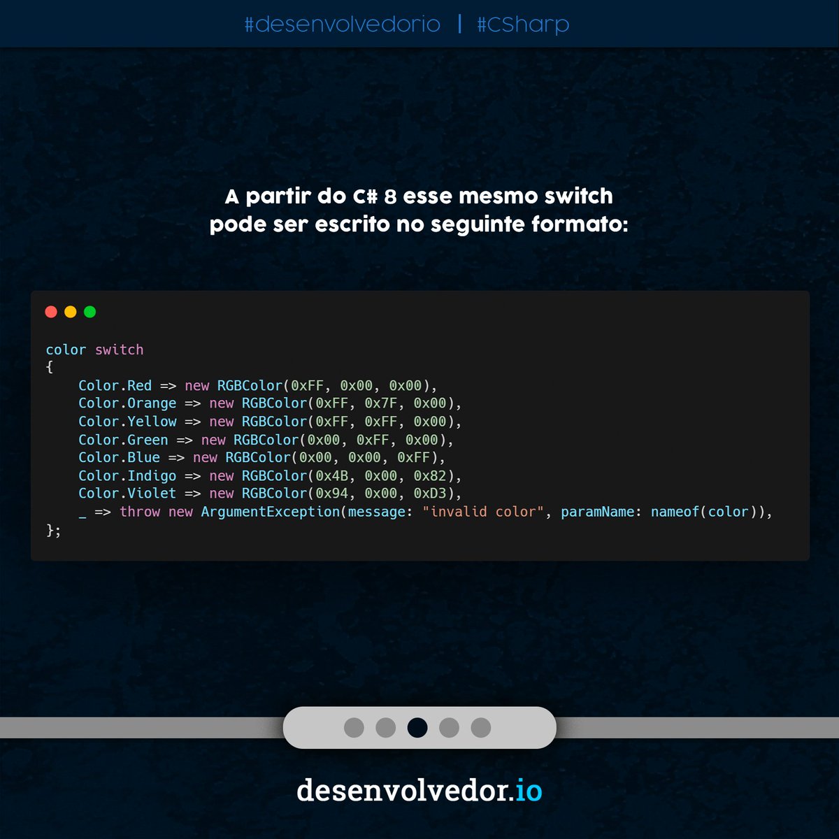 desenvolvedorio's tweet photo. ComeΓ§ando a semana com a nossa Dica do Dev! Hoje o tema Γ© Switch Statement π¦Ύπ
Fonte: https://t.co/f7AqrJiA7Q
#desenvolvedorio #dicadodev #CSharp https://t.co/TSEGaUY741