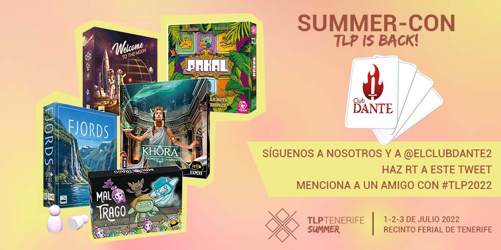 Hay que empezar bien la semanita, así que traemos un S-O-R-T-E-O ✨

¡Pack de juegos de mesa compuesto por Mal Trago, Pakal, Khora, Fjords y Welcome to the Moon!

☑️ Síguenos a nosotros y a <a href="/ElClubDante2/">El Club Dante</a> 
🔁 Haz RT
💬 Menciona a un amigo con #TLP2022

¡Tienes hasta el lunes 20!