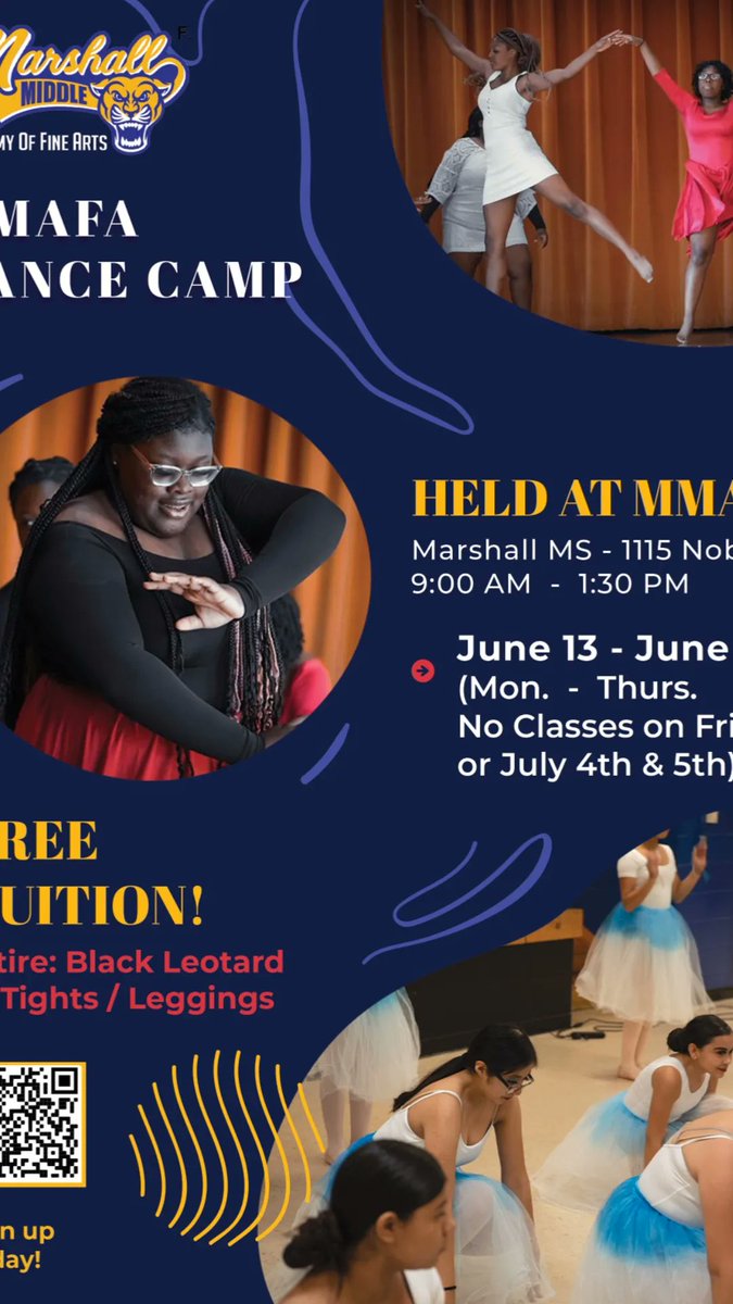 FineMagnet's tweet photo. Marshall Summer Dance Camp begins today. Free.Grades 4-8. 9:00-1:30. Spots still available! Don't miss it https://t.co/28VF4eWyFs