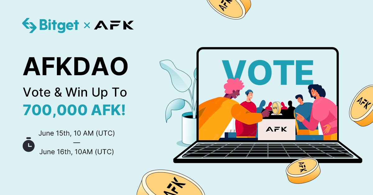 bitget's tweet photo. Vote and share 700,000 $AFK… for FREE!

We’re excited to announce our first session of 'Vote to List' that is kicking off on June 15, featuring $AFK @AFK_DAO AFKDAO!

Vote ends in 24 hours!
✅ Details and Guide To Voting -> https://t.co/LptDCWYTrh https://t.co/BiK5yCVu52