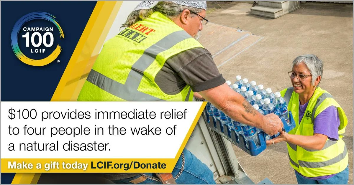lionsclubsIrl's tweet photo. Lions Clubs International Foundation's Campaign 100
The equivalent of $100 provides immediate relief to 4 people in the wake of a natural disaster.
https://t.co/PfJN8DWhhP
#WeServe #KindnessMatters #LionsClubs #LCIF #EmpoweringService #Campaign100 #NaturalDisaster #DisasterRelief https://t.co/8WFHAy9Chm
