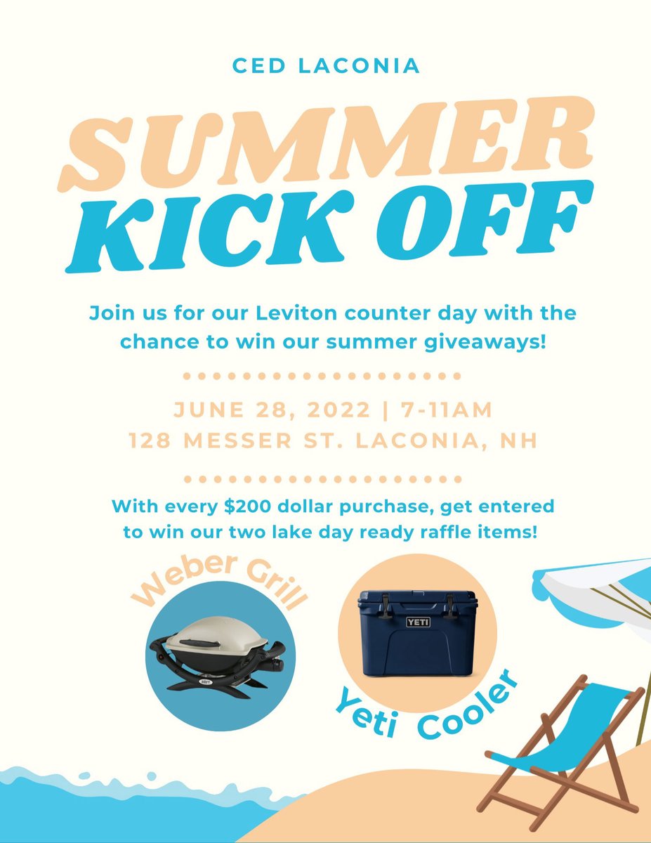 CEDGilford's tweet photo. Save the Date!  June 28th we are having a Leviton counter day.  Stop in and check out new Leviton products. A Leviton representative will be on hand for any questions.   There will be will be food and raffle items. #summerkickoff https://t.co/QjzXLkpKJO