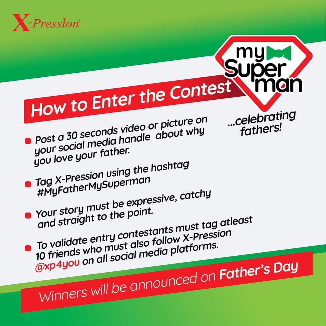 Giveawaykingwin's tweet photo. Giveaway from X-Pression: The Pride of Your Hair
Join the MY SUPERMAN challenge today
Visit their Page to get all the information you need to participate
Amazing Prizes to be won
Good Luck 🤞
#Xp4you #fathers #fathersday #fathersdaygifts #somethingbig #XPression #XpressiveMe https://t.co/mDvECU34IA