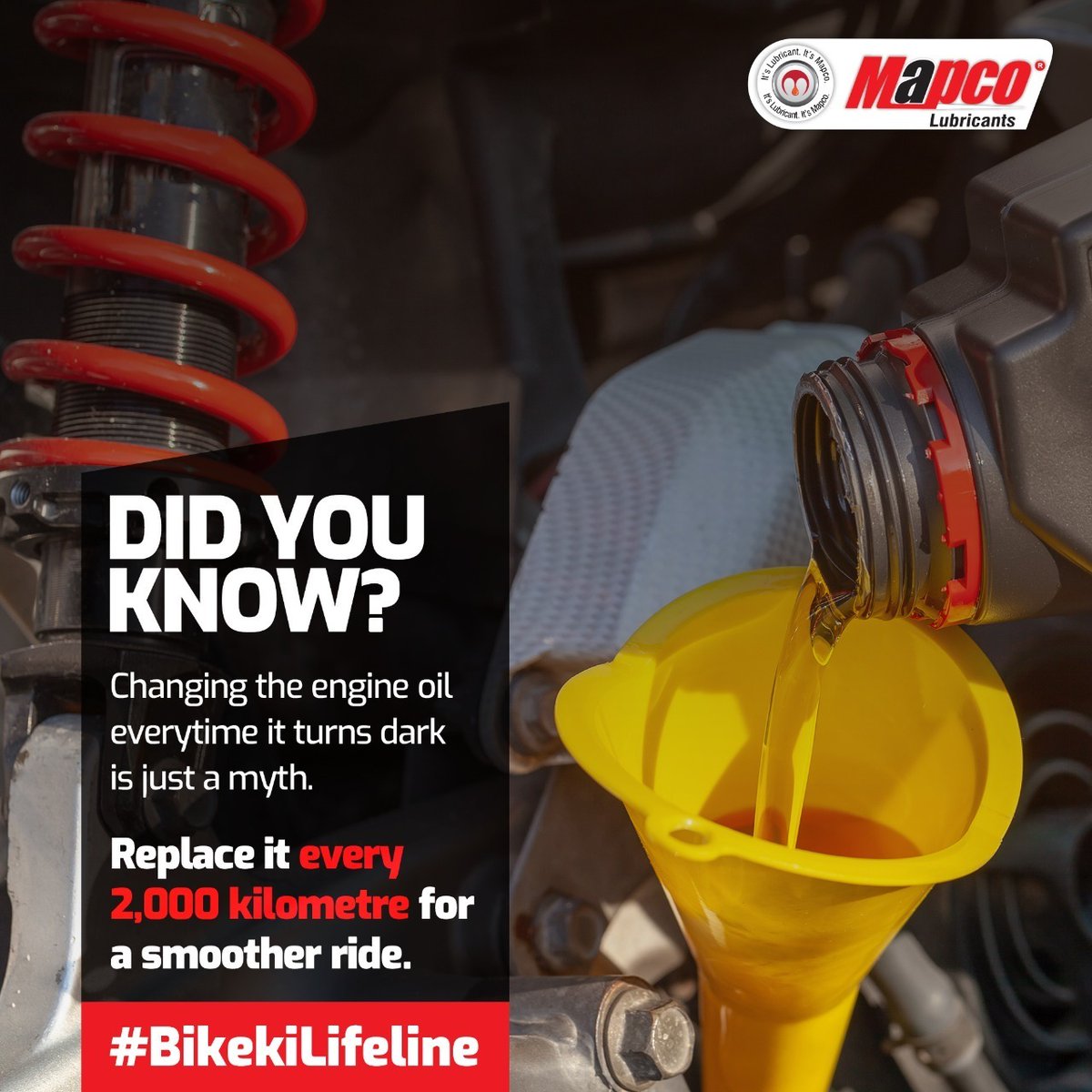 MapcoCorporati2's tweet photo. #EngineOil turns dark due to carbon buildup &amp; dirty air, which means your oil is doing its job perfectly. But remember to regularly replace oil to keep your engine #smoother. 

#BikeKiLifeLine #LubricantsManufacture #EngineOilManufacture #LubricantsOil #BikeEngineOil #GearOil https://t.co/tbOXxAUzKU